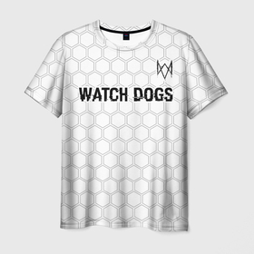 Мужская футболка 3D с принтом Watch Dogs glitch на светлом фоне посередине в Санкт-Петербурге, 100% полиэфир | прямой крой, круглый вырез горловины, длина до линии бедер | Тематика изображения на принте: 