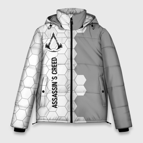 Мужская зимняя куртка 3D с принтом Assassins Creed glitch на светлом фоне по вертикали , верх — 100% полиэстер; подкладка — 100% полиэстер; утеплитель — 100% полиэстер | длина ниже бедра, свободный силуэт Оверсайз. Есть воротник-стойка, отстегивающийся капюшон и ветрозащитная планка. 

Боковые карманы с листочкой на кнопках и внутренний карман на молнии. | 