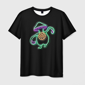 Мужская футболка 3D с принтом Неоновый танцующий гриб в Кировске, 100% полиэфир | прямой крой, круглый вырез горловины, длина до линии бедер | 