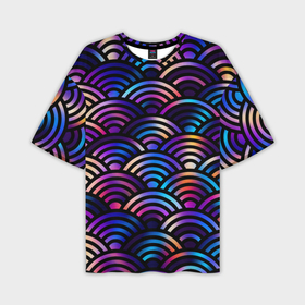 Мужская футболка oversize 3D с принтом Разноцветные волны чешуйки в Тюмени,  |  | 
