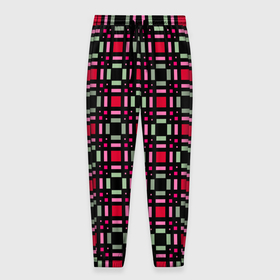 Мужские брюки 3D с принтом Красно черный зеленый геометрический узор в Санкт-Петербурге, 100% полиэстер | манжеты по низу, эластичный пояс регулируется шнурком, по бокам два кармана без застежек, внутренняя часть кармана из мелкой сетки | 