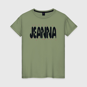 Женская футболка хлопок с принтом Жанна имя и малиновые кружочки в Петрозаводске, 100% хлопок | прямой крой, круглый вырез горловины, длина до линии бедер, слегка спущенное плечо | 