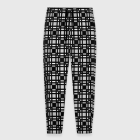 Мужские брюки 3D с принтом Черно белый геометрический клетчатый узор в Кировске, 100% полиэстер | манжеты по низу, эластичный пояс регулируется шнурком, по бокам два кармана без застежек, внутренняя часть кармана из мелкой сетки | 