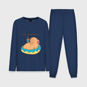 Мужская пижама с лонгсливом хлопок с принтом Капибара с пончиком don t worry be capy в Петрозаводске,  |  | Тематика изображения на принте: 