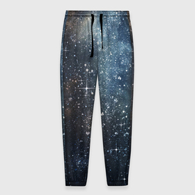 Мужские брюки 3D с принтом Темное космическое звездное небо в Тюмени, 100% полиэстер | манжеты по низу, эластичный пояс регулируется шнурком, по бокам два кармана без застежек, внутренняя часть кармана из мелкой сетки | 