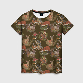 Женская футболка 3D с принтом Разные животные в Кировске, 100% полиэфир ( синтетическое хлопкоподобное полотно) | прямой крой, круглый вырез горловины, длина до линии бедер | 
