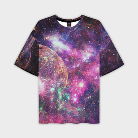 Мужская футболка oversize 3D с принтом Пурпурные космические туманности со звездами ,  |  | Тематика изображения на принте: 