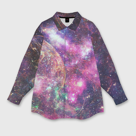 Мужская рубашка oversize 3D с принтом Пурпурные космические туманности со звездами в Кировске,  |  | 