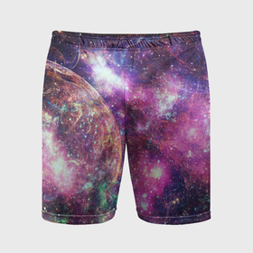 Мужские шорты спортивные с принтом Пурпурные космические туманности со звездами ,  |  | Тематика изображения на принте: 
