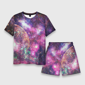 Мужской костюм с шортами 3D с принтом Пурпурные космические туманности со звездами ,  |  | Тематика изображения на принте: 
