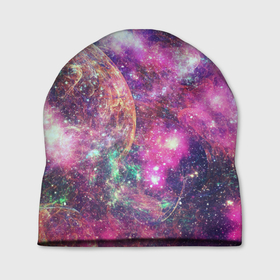 Шапка 3D с принтом Пурпурные космические туманности со звездами в Кировске, 100% полиэстер | универсальный размер, печать по всей поверхности изделия | 