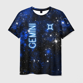 Мужская футболка 3D с принтом Близнецы   знак зодиака на тёмном фоне в Курске, 100% полиэфир | прямой крой, круглый вырез горловины, длина до линии бедер | 