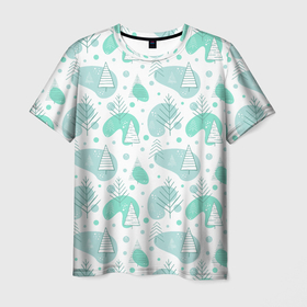 Мужская футболка 3D с принтом Зимний лес рисунок рукой в Курске, 100% полиэфир | прямой крой, круглый вырез горловины, длина до линии бедер | Тематика изображения на принте: 