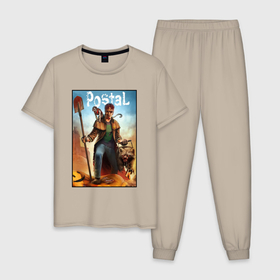 Мужская пижама хлопок с принтом Postal   Почтальон с лопатой в Тюмени, 100% хлопок | брюки и футболка прямого кроя, без карманов, на брюках мягкая резинка на поясе и по низу штанин
 | 
