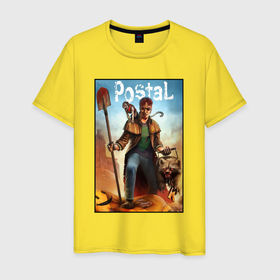 Мужская футболка хлопок с принтом Postal   Почтальон с лопатой , 100% хлопок | прямой крой, круглый вырез горловины, длина до линии бедер, слегка спущенное плечо. | 