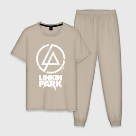 Мужская пижама хлопок с принтом Linkin Park   white в Новосибирске, 100% хлопок | брюки и футболка прямого кроя, без карманов, на брюках мягкая резинка на поясе и по низу штанин
 | Тематика изображения на принте: 