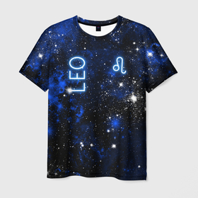 Мужская футболка 3D с принтом Лев   знак зодиака на тёмном фоне в Кировске, 100% полиэфир | прямой крой, круглый вырез горловины, длина до линии бедер | 