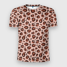 Мужская футболка 3D Slim с принтом Коричневый леопардовый узор в Белгороде, 100% полиэстер с улучшенными характеристиками | приталенный силуэт, круглая горловина, широкие плечи, сужается к линии бедра | 