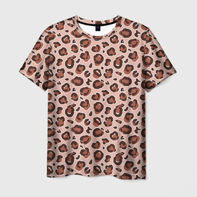Мужская футболка 3D с принтом Коричневый леопардовый узор в Кировске, 100% полиэфир | прямой крой, круглый вырез горловины, длина до линии бедер | 