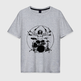 Мужская футболка хлопок Oversize с принтом Vitruvian six hand drummer , 100% хлопок | свободный крой, круглый ворот, “спинка” длиннее передней части | 