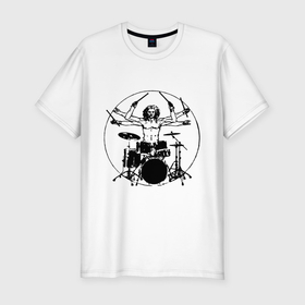 Мужская футболка хлопок Slim с принтом Vitruvian six hand drummer в Тюмени, 92% хлопок, 8% лайкра | приталенный силуэт, круглый вырез ворота, длина до линии бедра, короткий рукав | 