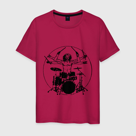 Мужская футболка хлопок с принтом Vitruvian six hand drummer в Кировске, 100% хлопок | прямой крой, круглый вырез горловины, длина до линии бедер, слегка спущенное плечо. | 