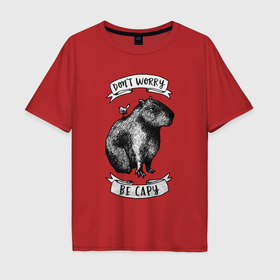 Мужская футболка хлопок Oversize с принтом Capybara and lil bird , 100% хлопок | свободный крой, круглый ворот, “спинка” длиннее передней части | 