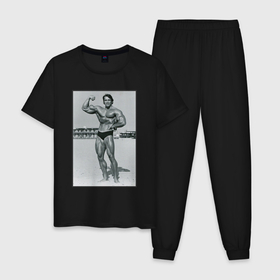 Мужская пижама хлопок с принтом Mister Schwarzenegger в Екатеринбурге, 100% хлопок | брюки и футболка прямого кроя, без карманов, на брюках мягкая резинка на поясе и по низу штанин
 | 