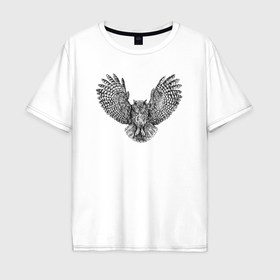 Мужская футболка хлопок Oversize с принтом Сова летит в Курске, 100% хлопок | свободный крой, круглый ворот, “спинка” длиннее передней части | 