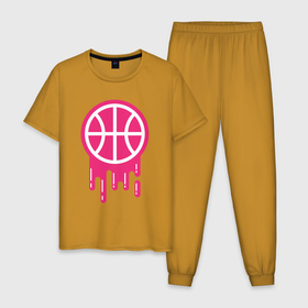 Мужская пижама хлопок с принтом Pink basketball в Курске, 100% хлопок | брюки и футболка прямого кроя, без карманов, на брюках мягкая резинка на поясе и по низу штанин
 | 
