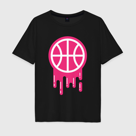 Мужская футболка хлопок Oversize с принтом Pink basketball в Петрозаводске, 100% хлопок | свободный крой, круглый ворот, “спинка” длиннее передней части | Тематика изображения на принте: 