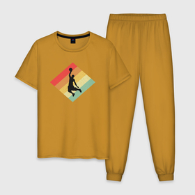 Мужская пижама хлопок с принтом Летящий баскетболист в Екатеринбурге, 100% хлопок | брюки и футболка прямого кроя, без карманов, на брюках мягкая резинка на поясе и по низу штанин
 | 