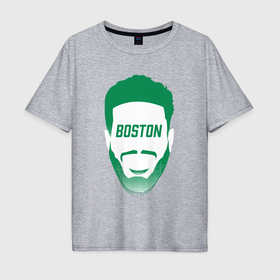 Мужская футболка хлопок Oversize с принтом Boston Tatum в Петрозаводске, 100% хлопок | свободный крой, круглый ворот, “спинка” длиннее передней части | 