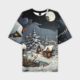 Мужская футболка oversize 3D с принтом Волшебство новогодней ночи в Новосибирске,  |  | Тематика изображения на принте: 