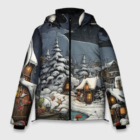 Мужская зимняя куртка 3D с принтом Волшебство новогодней ночи в Новосибирске, верх — 100% полиэстер; подкладка — 100% полиэстер; утеплитель — 100% полиэстер | длина ниже бедра, свободный силуэт Оверсайз. Есть воротник-стойка, отстегивающийся капюшон и ветрозащитная планка. 

Боковые карманы с листочкой на кнопках и внутренний карман на молнии. | 