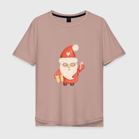 Мужская футболка хлопок Oversize с принтом Дед Мороз с подарком на Новый год , 100% хлопок | свободный крой, круглый ворот, “спинка” длиннее передней части | 