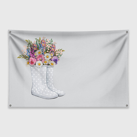 Флаг-баннер с принтом Серые сапоги с цветами , 100% полиэстер | размер 67 х 109 см, плотность ткани — 95 г/м2; по краям флага есть четыре люверса для крепления | 
