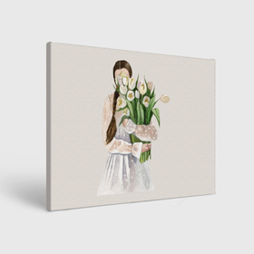 Холст прямоугольный с принтом Девушка с белыми тюльпанами в Тюмени, 100% ПВХ |  | 