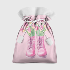 Подарочный 3D мешок с принтом Розовый цветы в ботинках , 100% полиэстер | Размер: 29*39 см | 