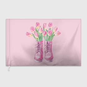 Флаг 3D с принтом Розовый цветы в ботинках в Тюмени, 100% полиэстер | плотность ткани — 95 г/м2, размер — 67 х 109 см. Принт наносится с одной стороны | 