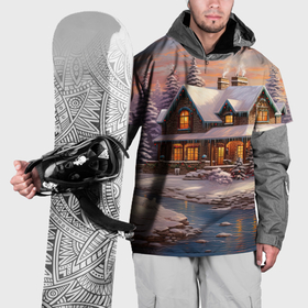 Накидка на куртку 3D с принтом Новогодние домики в Кировске, 100% полиэстер |  | 