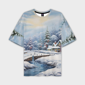 Мужская футболка oversize 3D с принтом Зимние  радости ,  |  | 