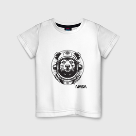 Детская футболка хлопок с принтом Медведь космонавт nasa в Кировске, 100% хлопок | круглый вырез горловины, полуприлегающий силуэт, длина до линии бедер | 
