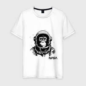 Мужская футболка хлопок с принтом Астронавт обезьяна nasa в Курске, 100% хлопок | прямой крой, круглый вырез горловины, длина до линии бедер, слегка спущенное плечо. | 