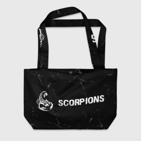 Пляжная сумка 3D с принтом Scorpions glitch на темном фоне по горизонтали в Санкт-Петербурге, 100% полиэстер | застегивается на металлическую кнопку; внутренний карман застегивается на молнию. Стенки укреплены специальным мягким материалом, чтобы защитить содержимое от несильных ударов
 | 