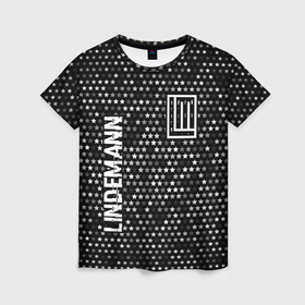 Женская футболка 3D с принтом Lindemann glitch на темном фоне вертикально , 100% полиэфир ( синтетическое хлопкоподобное полотно) | прямой крой, круглый вырез горловины, длина до линии бедер | 