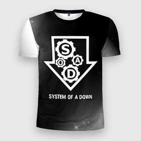 Мужская футболка 3D Slim с принтом System of a Down glitch на темном фоне в Екатеринбурге, 100% полиэстер с улучшенными характеристиками | приталенный силуэт, круглая горловина, широкие плечи, сужается к линии бедра | 