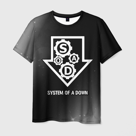 Мужская футболка 3D с принтом System of a Down glitch на темном фоне в Екатеринбурге, 100% полиэфир | прямой крой, круглый вырез горловины, длина до линии бедер | 