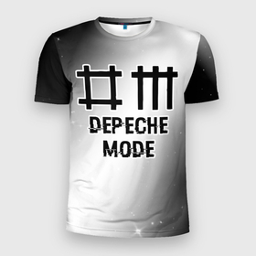 Мужская футболка 3D Slim с принтом Depeche Mode glitch на светлом фоне в Тюмени, 100% полиэстер с улучшенными характеристиками | приталенный силуэт, круглая горловина, широкие плечи, сужается к линии бедра | Тематика изображения на принте: 