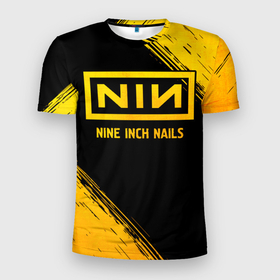 Мужская футболка 3D Slim с принтом Nine Inch Nails   gold gradient в Белгороде, 100% полиэстер с улучшенными характеристиками | приталенный силуэт, круглая горловина, широкие плечи, сужается к линии бедра | Тематика изображения на принте: 